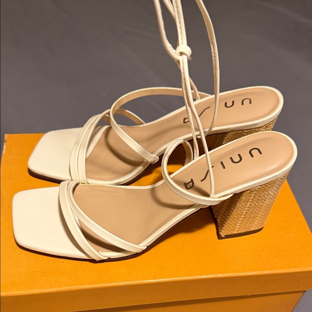 Unisa Cream Strappy Block Heels